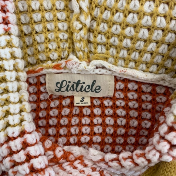 Listicle, women’s boho waffle knit multicolored striped pullover hoodie sweater - Picture 5 of 12